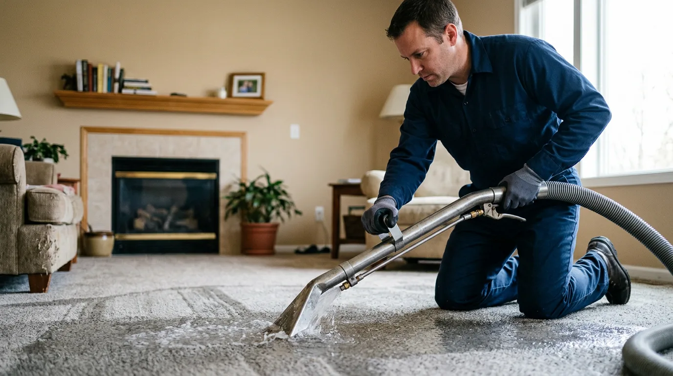 Water damage restoration technician working near Mooreland, OK